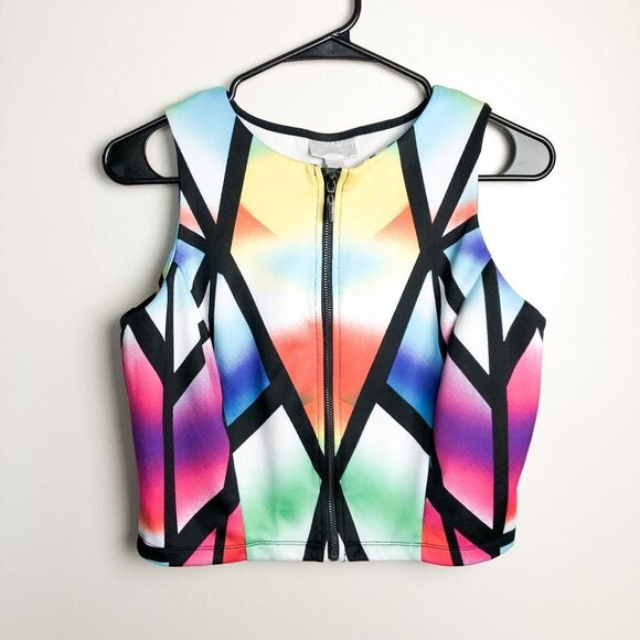 Bisou Bisou Geometric Print Cropped Tank Top - Picture 1 of 6